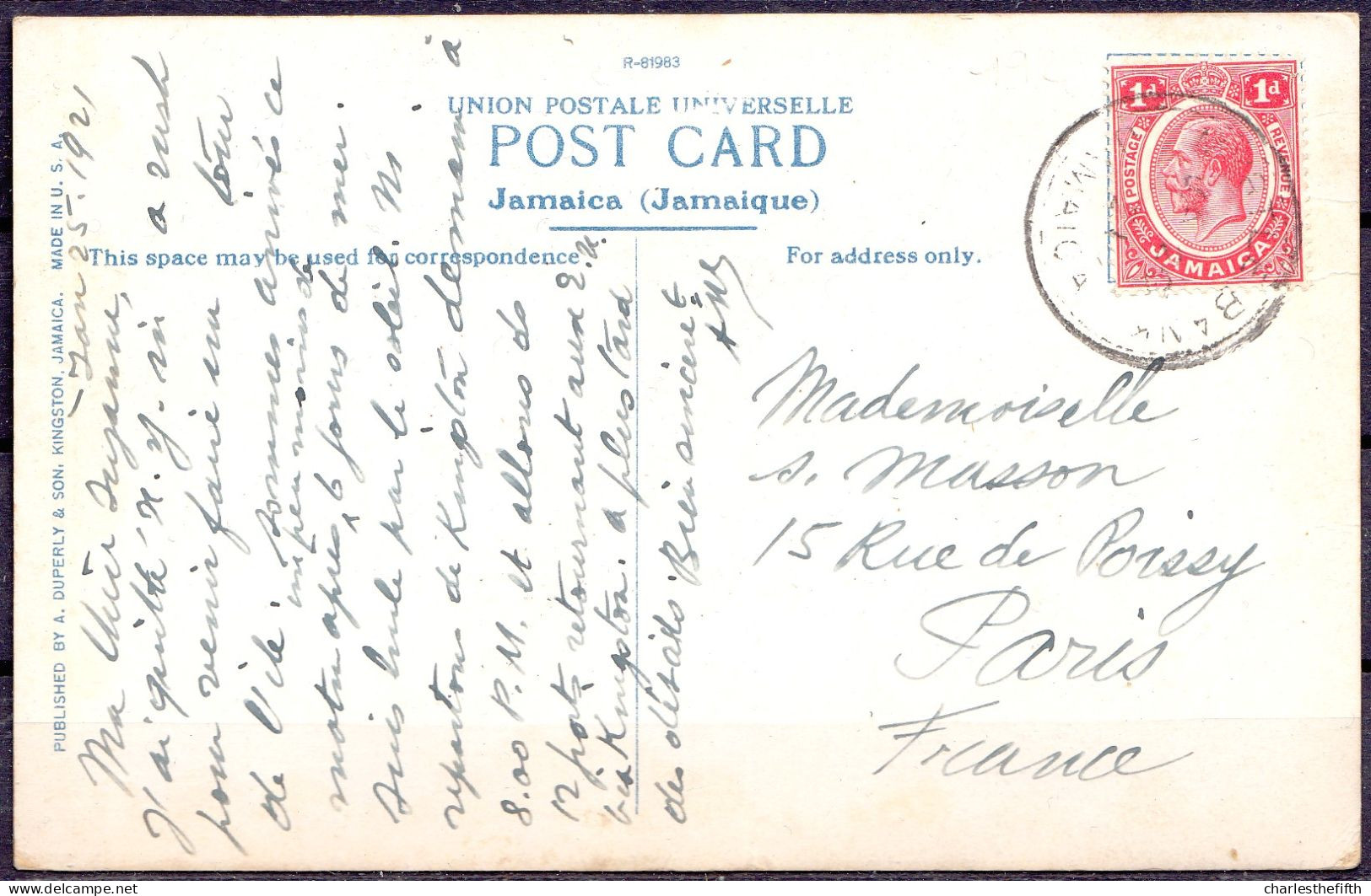 GREETINGS FROM JAMAICA 1921 ( = British West Indies - See Stamp ) - KING STREET KINGSTON - PUBLIC BUILDING - Jamaïque