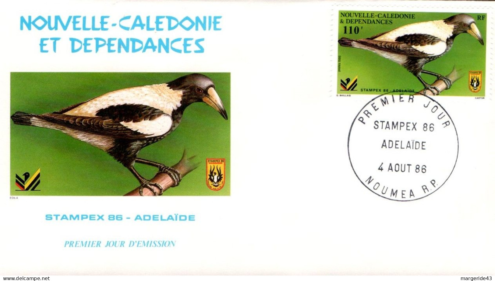 NOUVELLE CALEDONIE FDC 1986 EXPO STAMPEX  ET OISEAU - FDC