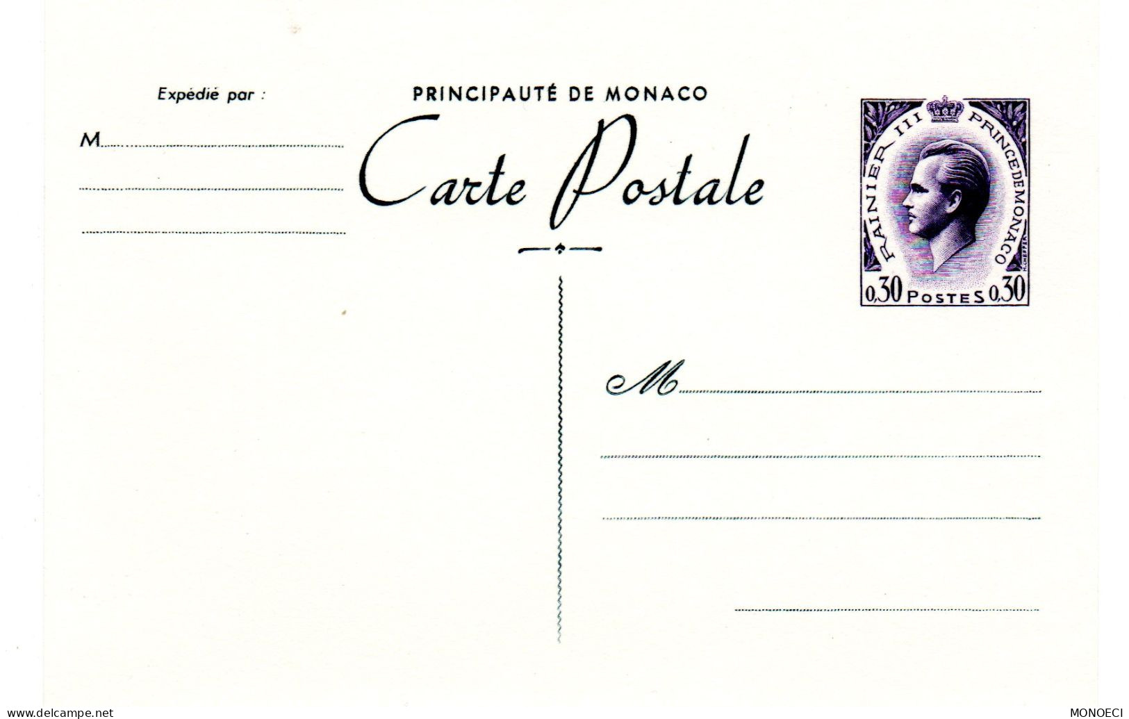 MONACO -- MONTE CARLO -- Monégasque -- Entier Postal -- Prince Rainier III 30 C. Violet Sur Blanc (1971) - Postal Stationery