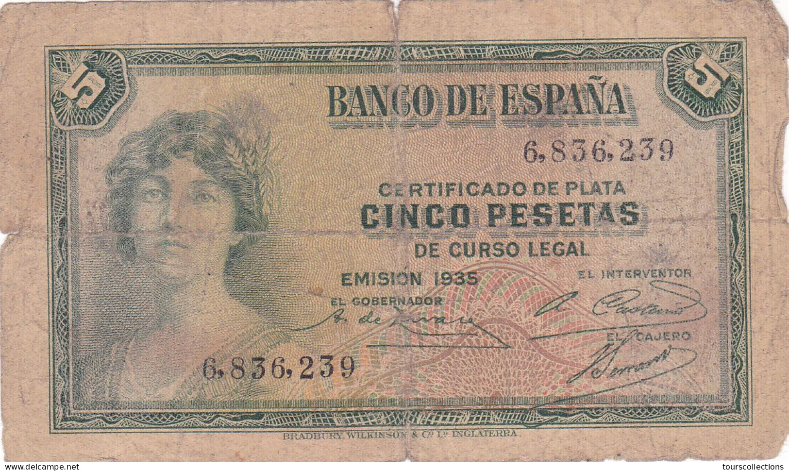 ESPAGNE - 5 PESETAS 1935 - Femme Couronnée Allégorie De La République Sans N° Série - 6836239 - 5 Peseten