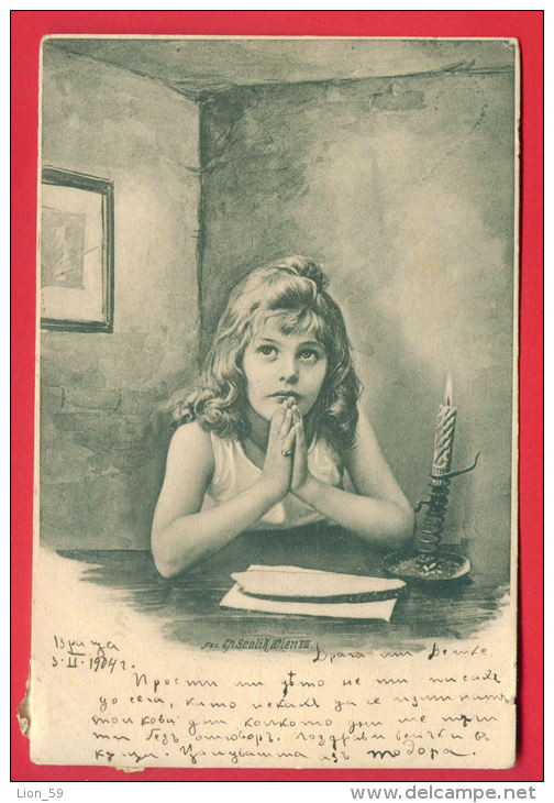 155846 / AUSTRIA PHOTO - Charles Scolik   Wien VIII /  Pray GIRL  CANDLE - A.S.W. POUR LE PAIN QUOTIDIEN 1904 BULGARIA - Scolik, Charles