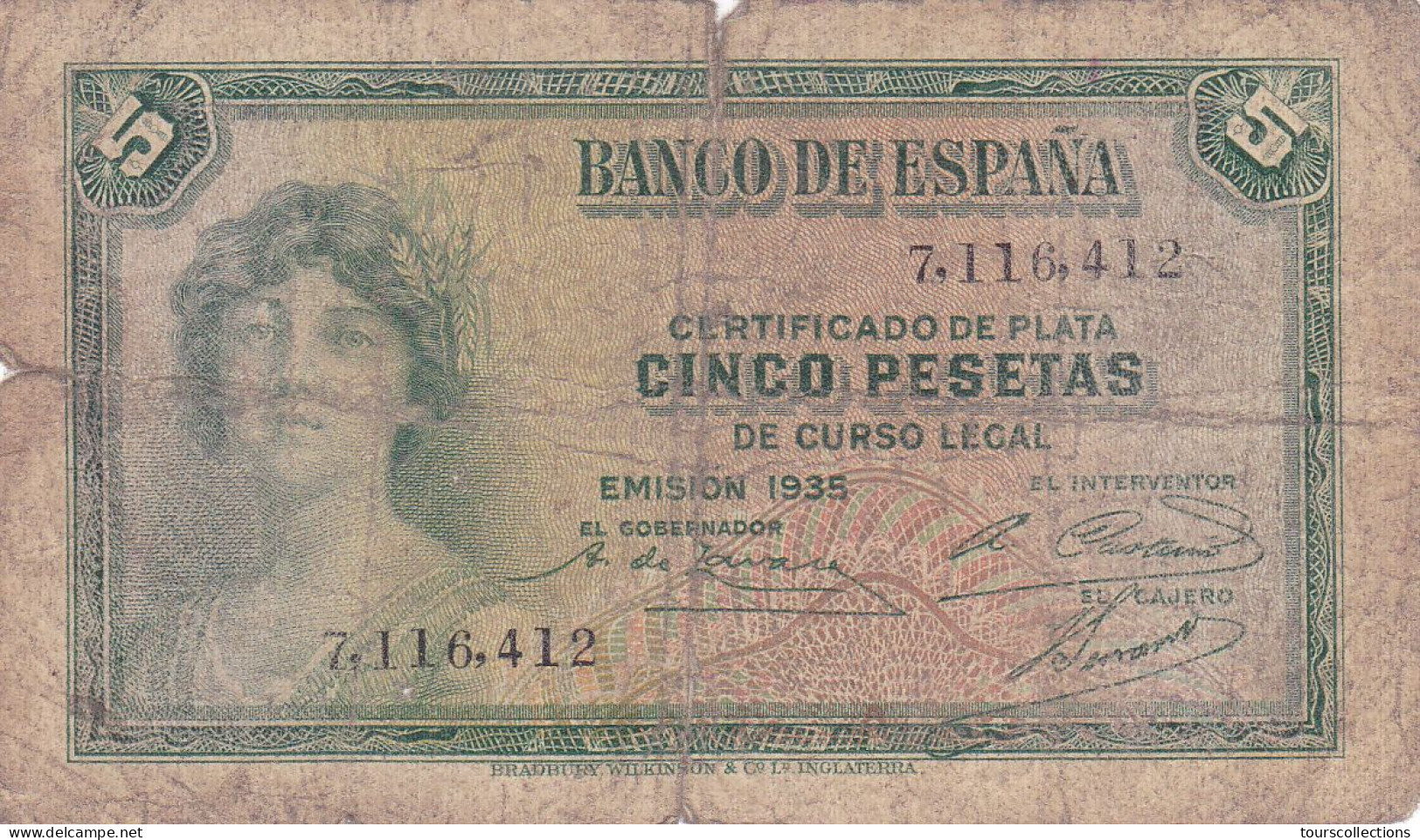 ESPAGNE - 5 PESETAS 1935 - Femme Couronnée Allégorie De La République Sans N° Série - 7116412 - 5 Pesetas