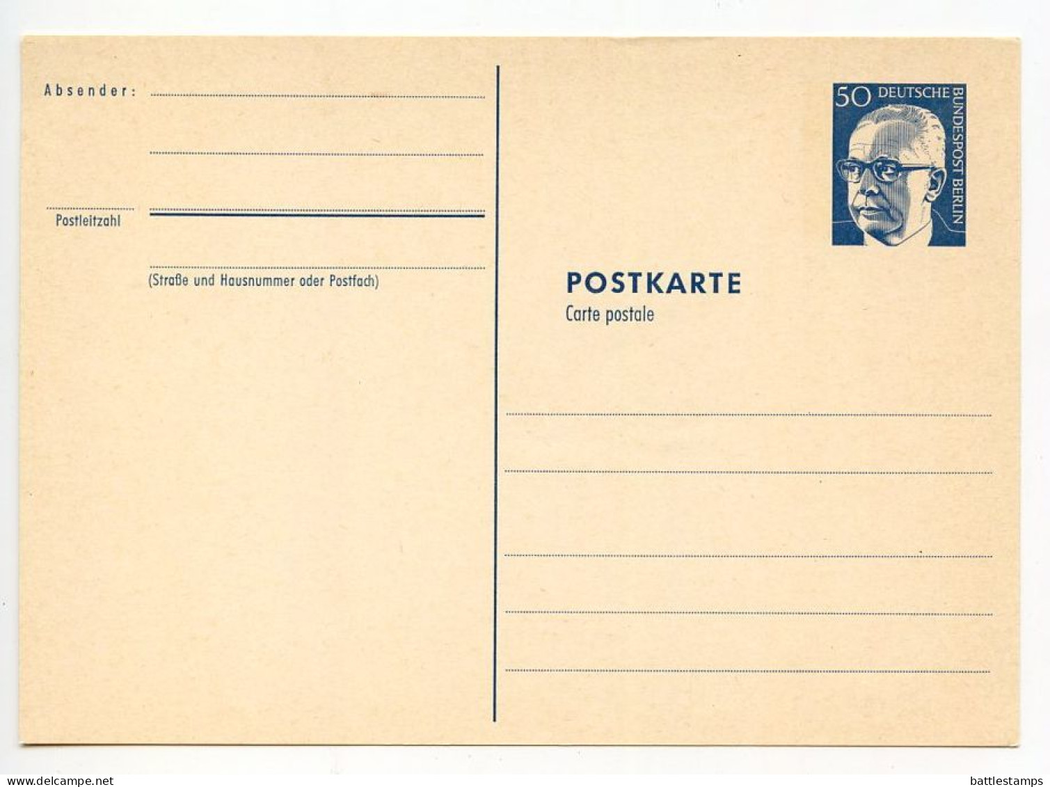 Germany, Berlin 1970's 3 Mint Postal Cards - 8pf., 25pf. & 50pf. President Heinemann - Postcards - Mint