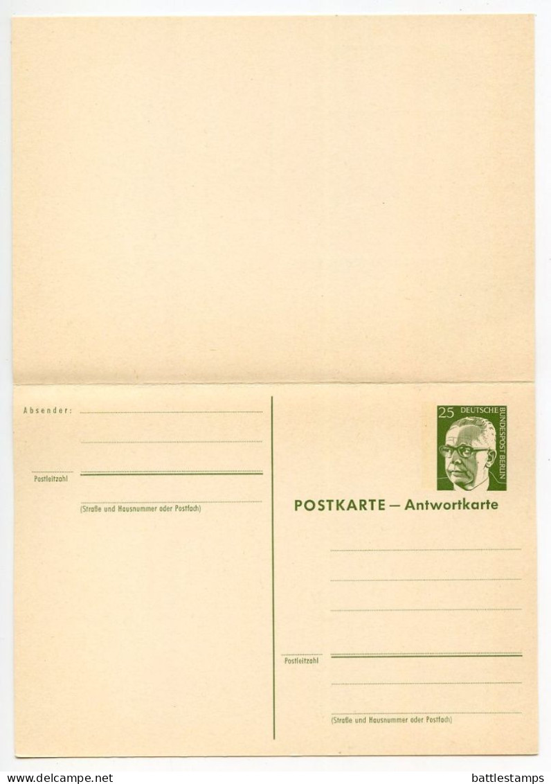 Germany, Berlin 1970's 3 Mint Postal Reply Cards - 8pf., 25pf. & 30pf. President Heinemann - Postkarten - Ungebraucht