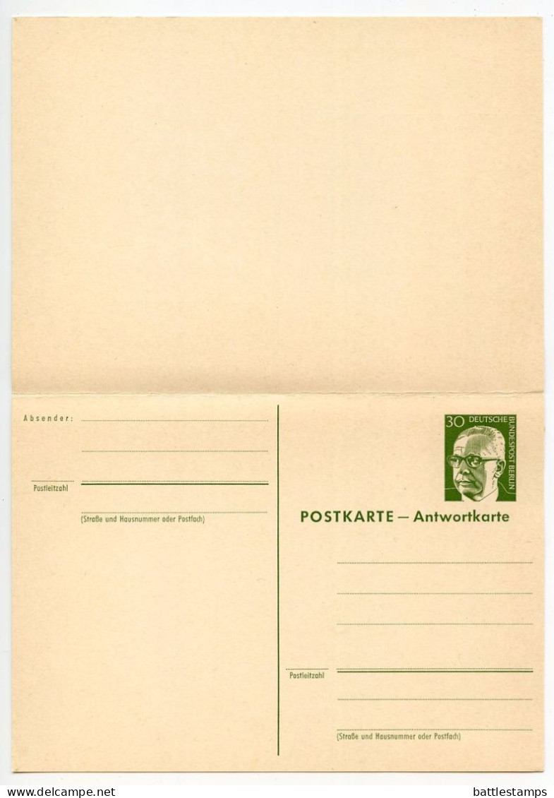 Germany, Berlin 1970's 3 Mint Postal Reply Cards - 8pf., 25pf. & 30pf. President Heinemann - Postcards - Mint