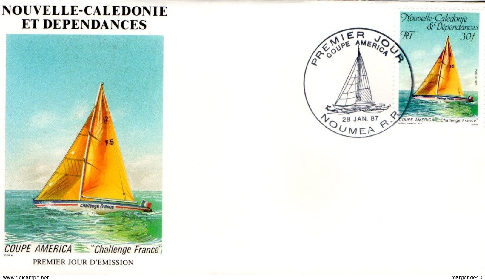 NOUVELLE CALEDONIE FDC 1987 VOILE COUPE DE L'AMERICA - FDC