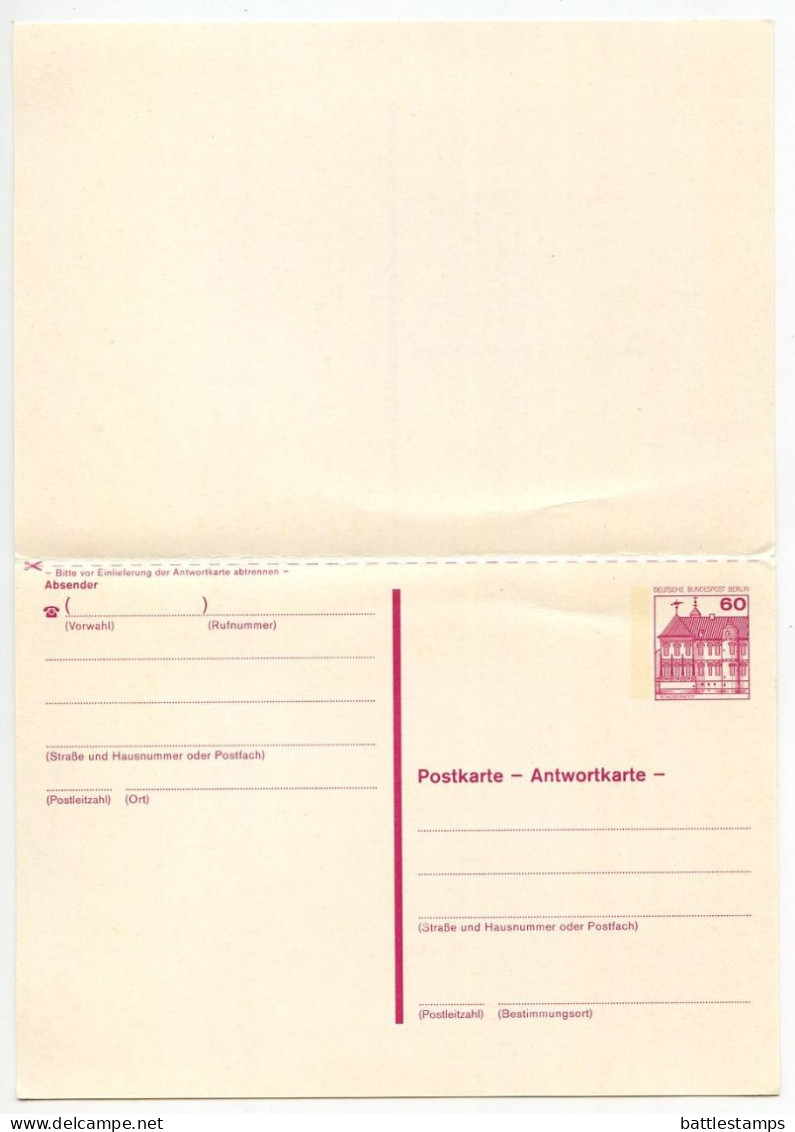 Germany, Berlin 1970's 3 Mint Postal Reply Cards - 20pf., 40pf. & 60pf. Castles - Postcards - Mint