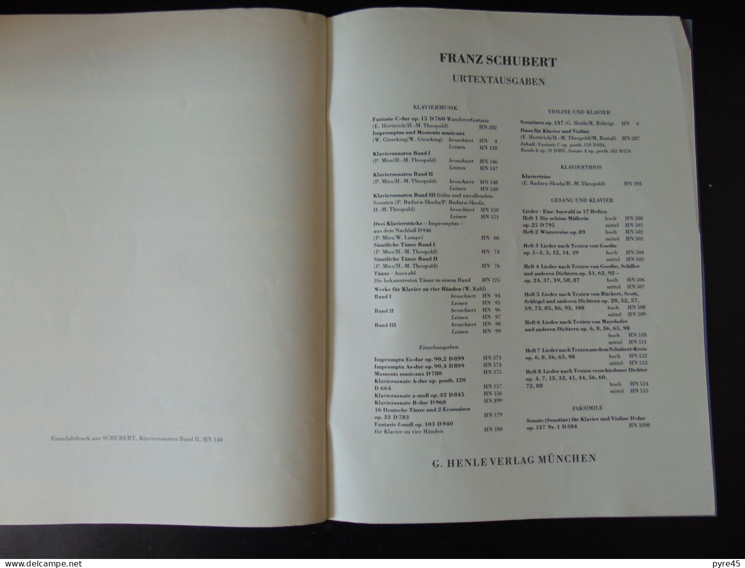 Partition " Schubert, Sonate Pour Piano " 1961, 33 Pages - Partitions Musicales Anciennes