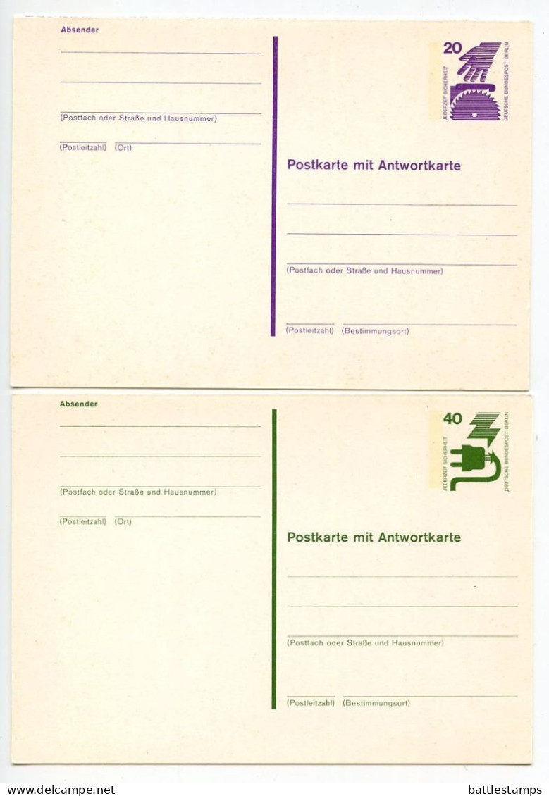 Germany, Berlin 1970's 2 Mint Postal Reply Cards - 20pf. & 40pf. Accident Prevention - Cartes Postales - Neuves