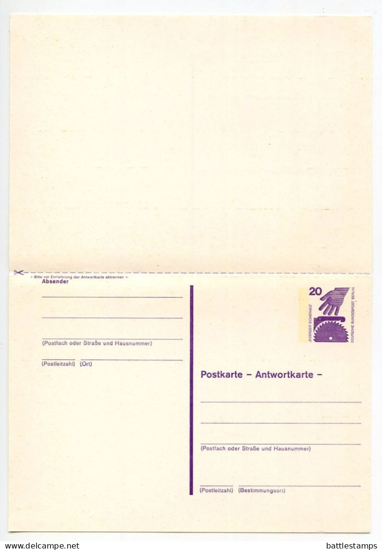 Germany, Berlin 1970's 2 Mint Postal Reply Cards - 20pf. & 40pf. Accident Prevention - Postales - Nuevos