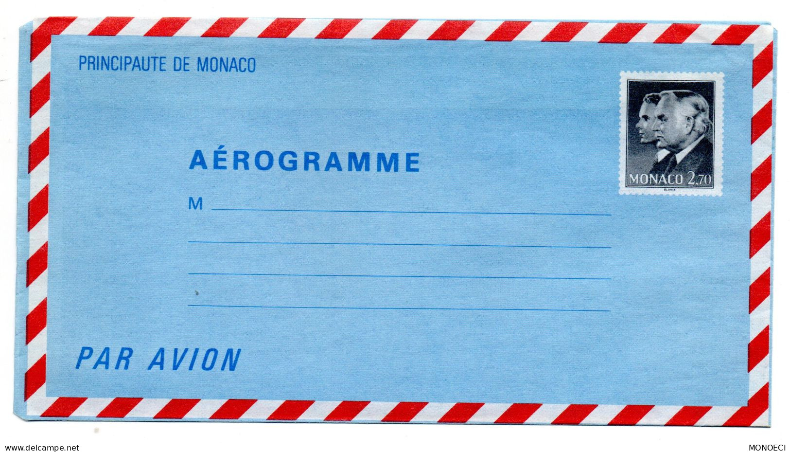 MONACO -- MONTE CARLO -- Monégasque -- Entier Postal -- Aérogramme -- Princes Rainier III Et Albert 2 F.70 - Postwaardestukken