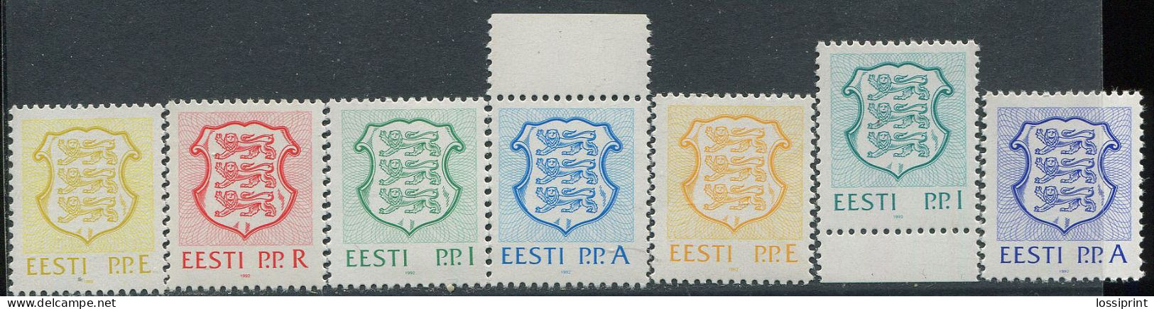 Estonia:Unused Stamps Serie Coat Of Arms, P.P.E, P.P.R, P.P.I And P.P.A Full Serie, 1992, MNH - Timbres