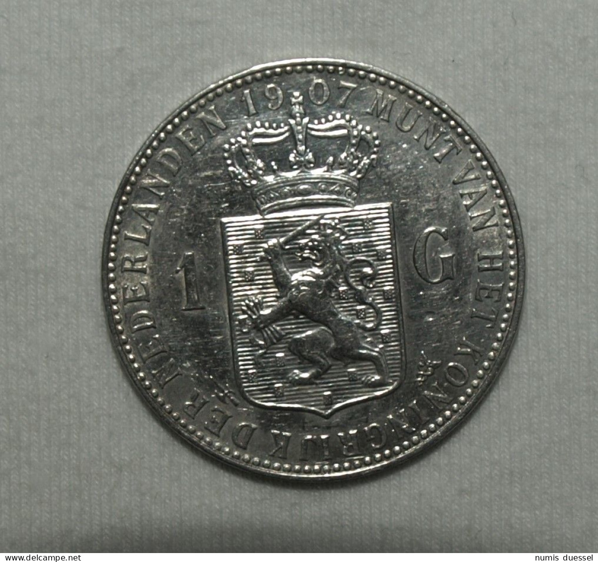 Silber/Silver Niederlande/Netherlands Wilhelmina, 1907, 1 Gulden VZ/XF - 1 Florín Holandés (Gulden)