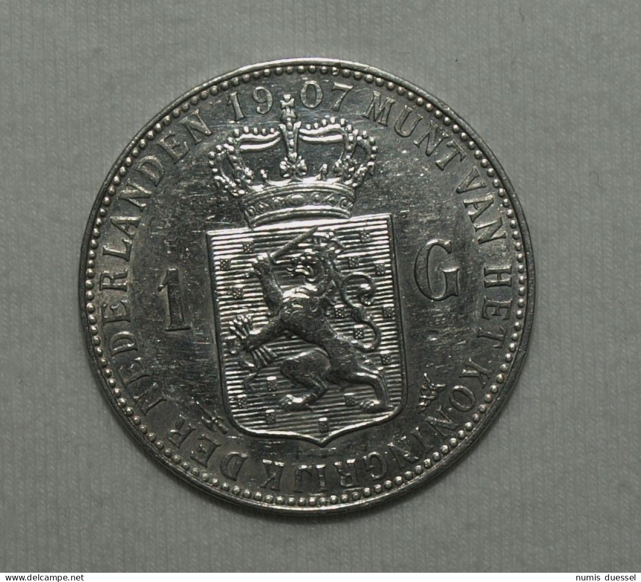 Silber/Silver Niederlande/Netherlands Wilhelmina, 1907, 1 Gulden VZ/XF - 1 Florín Holandés (Gulden)