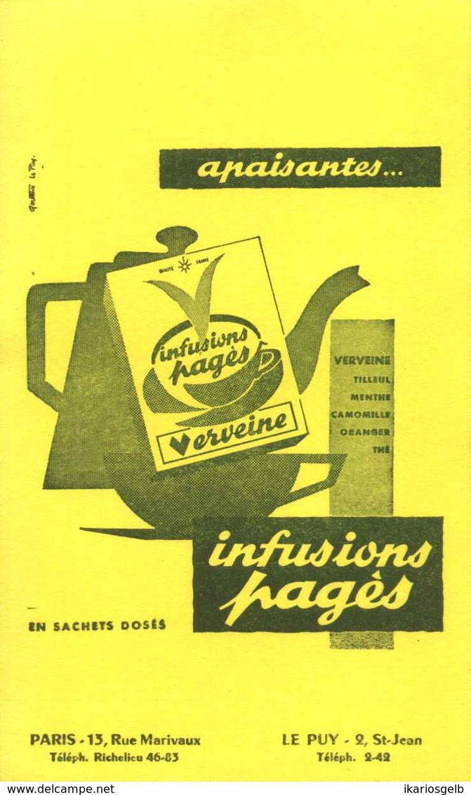 Buvard Blotter Löschblatt Paris/Le Puy Deko " VERVEINE - Infusions Pagees En Sachets Doses " - Café & Té