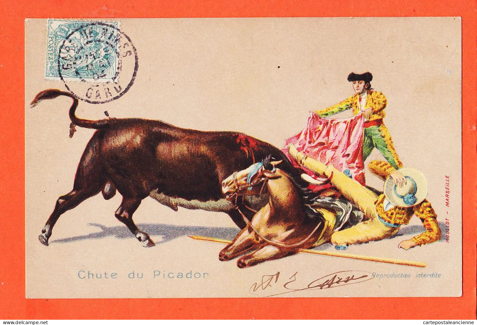 16949 / Corrida Chute Du Picador Illustration 1904 à Marie COURTY 23 Rue Baudin Montpellier Edition MOUILLOT Marseille - Corrida