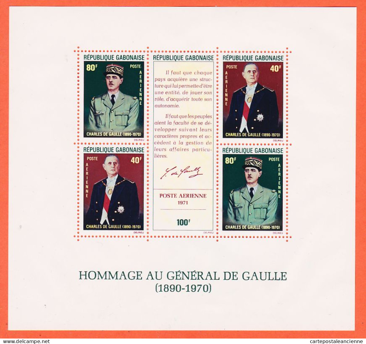 16514 / GABON Feuillet Bloc 5 Timbres Yvert Tellier Y-T P.A N° 17 Hommage Memorial Charles DE GAULLE 1971 Luxe MNH** - Gabon (1960-...)