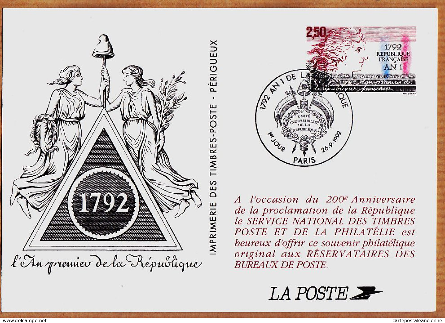 16939 / AN 1 PREMIER De La REPUBLIQUE 1792-1992 Bi-Centenaire Proclamation-Service National Timbres POSTE PHILATELIE - Geschichte