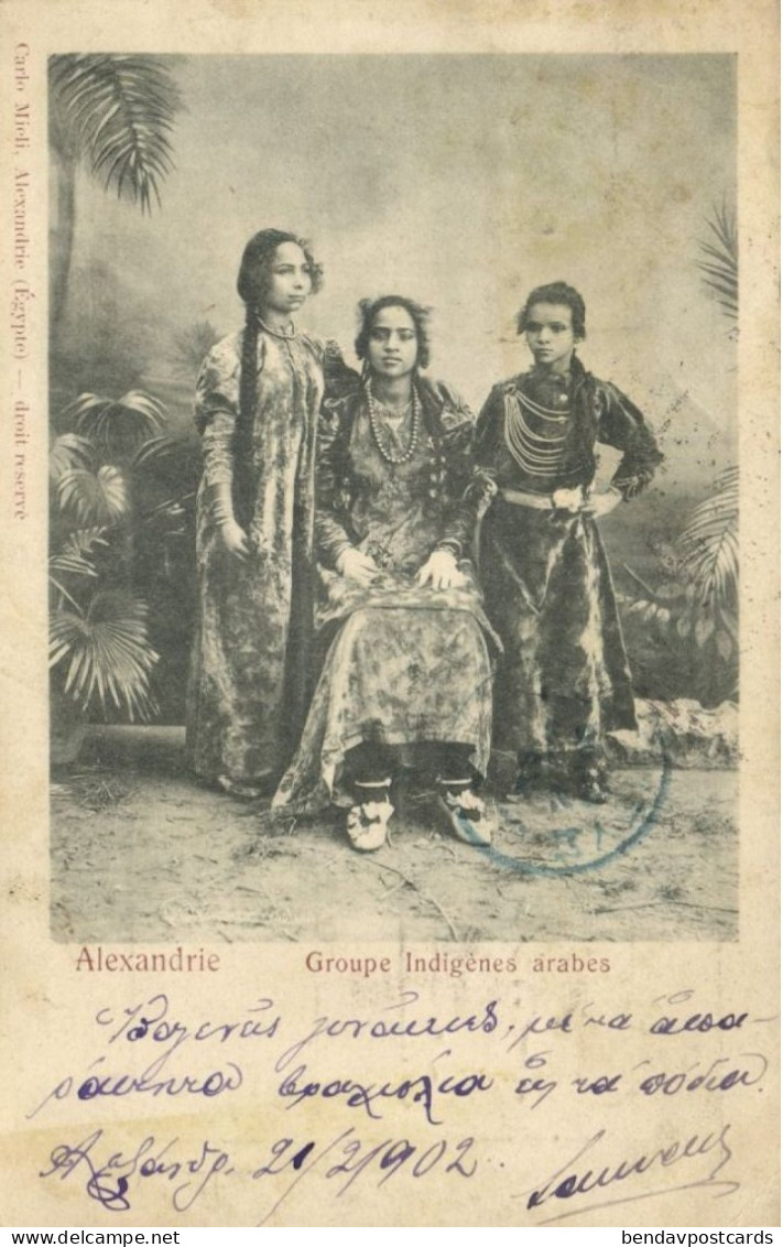 Egypt, ALEXANDRIA, Group Of Arab Girls, Necklace Jewelry (1902) Postcard - Alexandrië