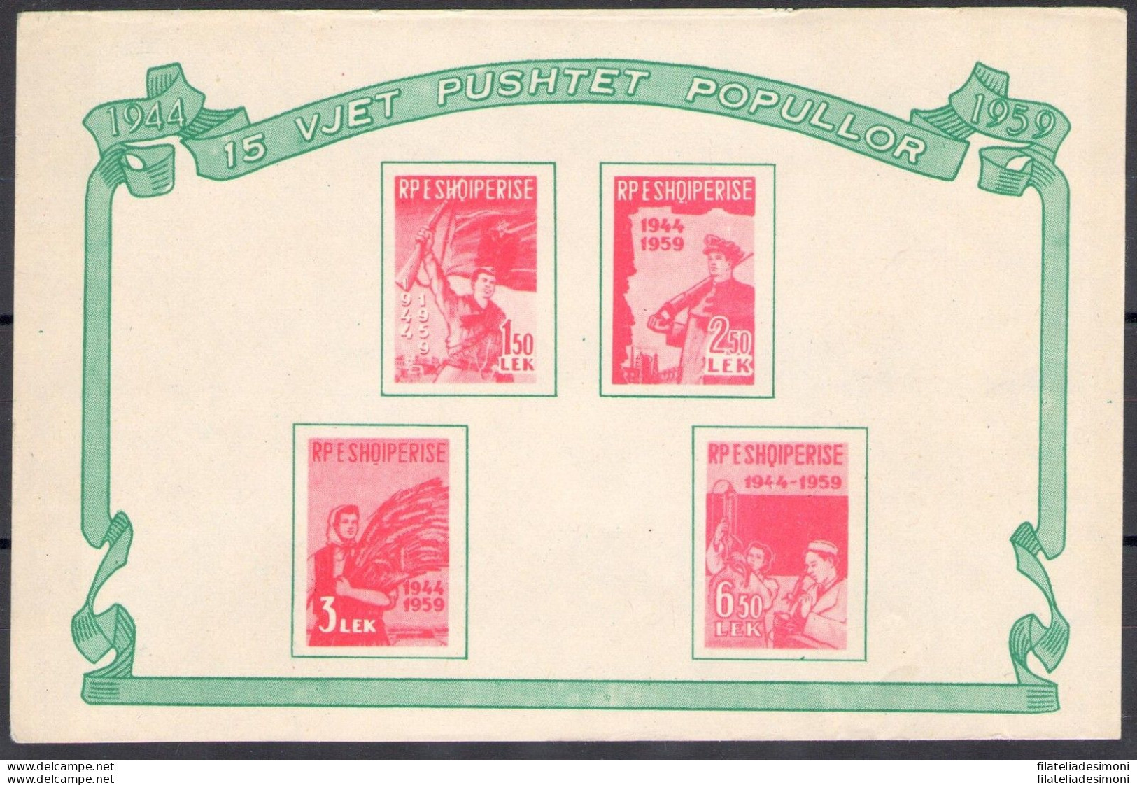 1959 ALBANIA - SHQIPERIA 15° Anniversario Liberazione BF 5 MNH** - Albania