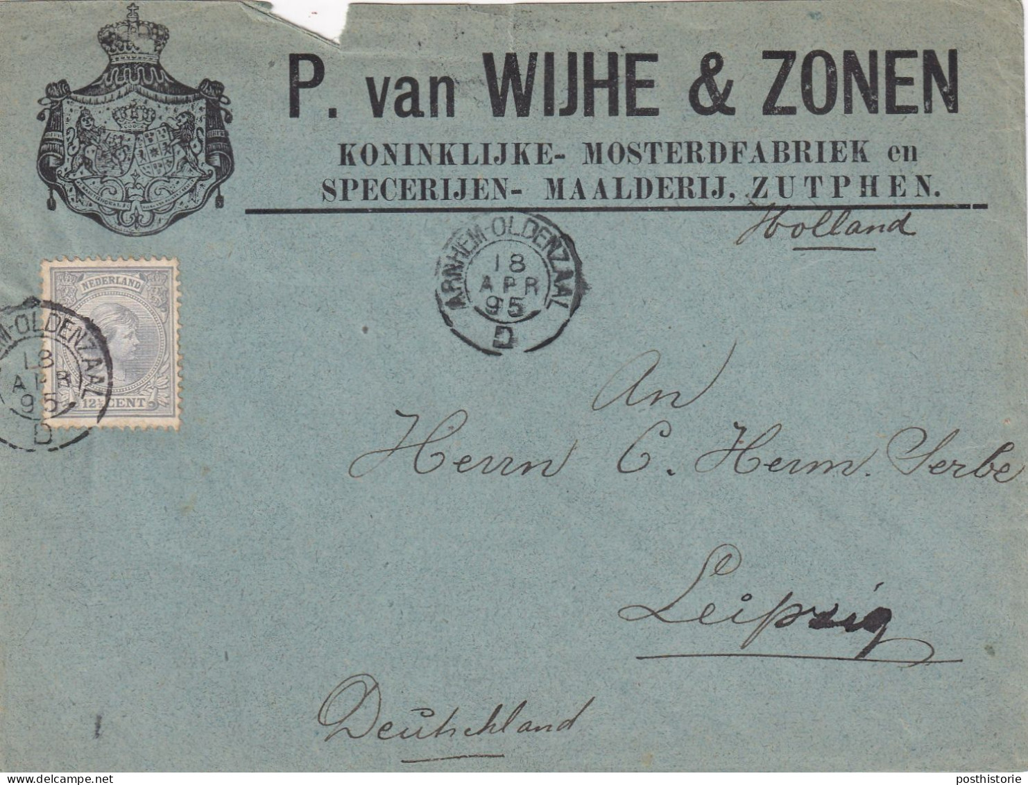 Envelop 18 Apr 1895 Zutphen Via Arnhem Oldenzaal D (spoor Kleionrond) Naar Leipzig - Postal History