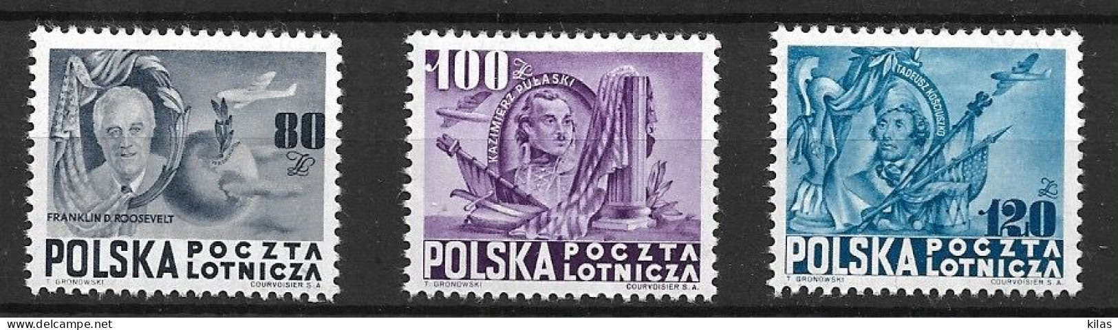 POLAND 1948 Airmail Roosevelt Pulaski Kosciuszko MNH - Nuovi