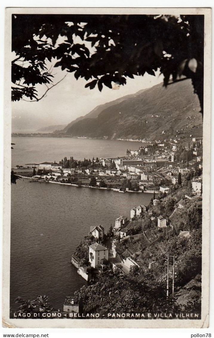 LAGO DI COMO - BELLANO - PANORAMA E VILLA VILHEN - 1937 - Vedi Retro - Formato Piccolo - Lecco