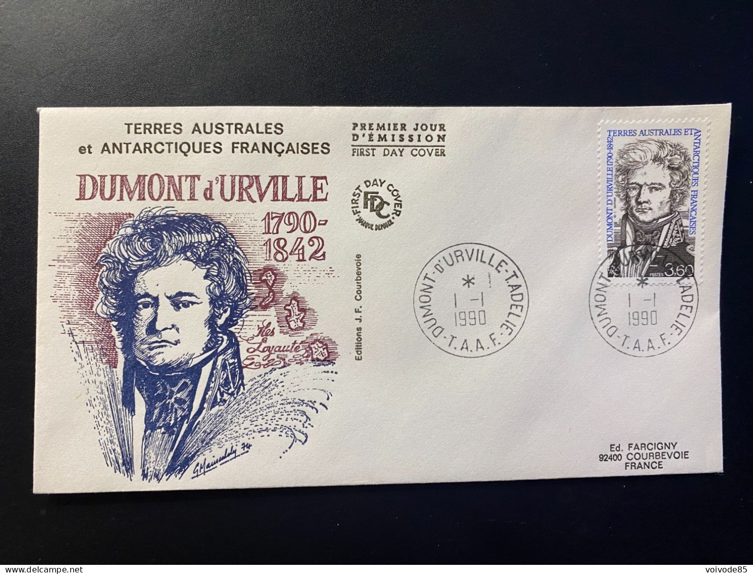 Enveloppe 1er Jour "Dumont D'Urville" 01/01/1990 - 152 - TAAF - Terre Adelie - FDC