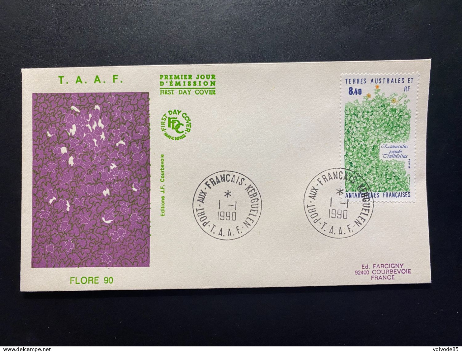 Enveloppe 1er Jour "Flore - Ranuncullus Pseudo Trullifolius" 01/01/1990 - 154 - TAAF - Iles Kerguelen - FDC