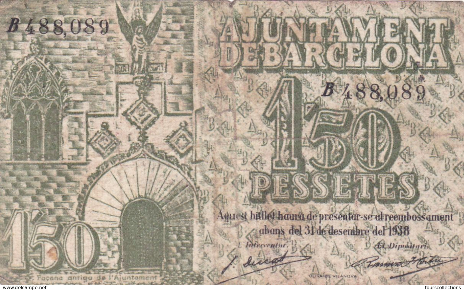 ESPAGNE - 1,5 PESETAS 1937 BARCELONA - Bateau Et Armoirie N° Série B488089 Série B Billet Local De La Guerre Civile - 1-2 Peseten