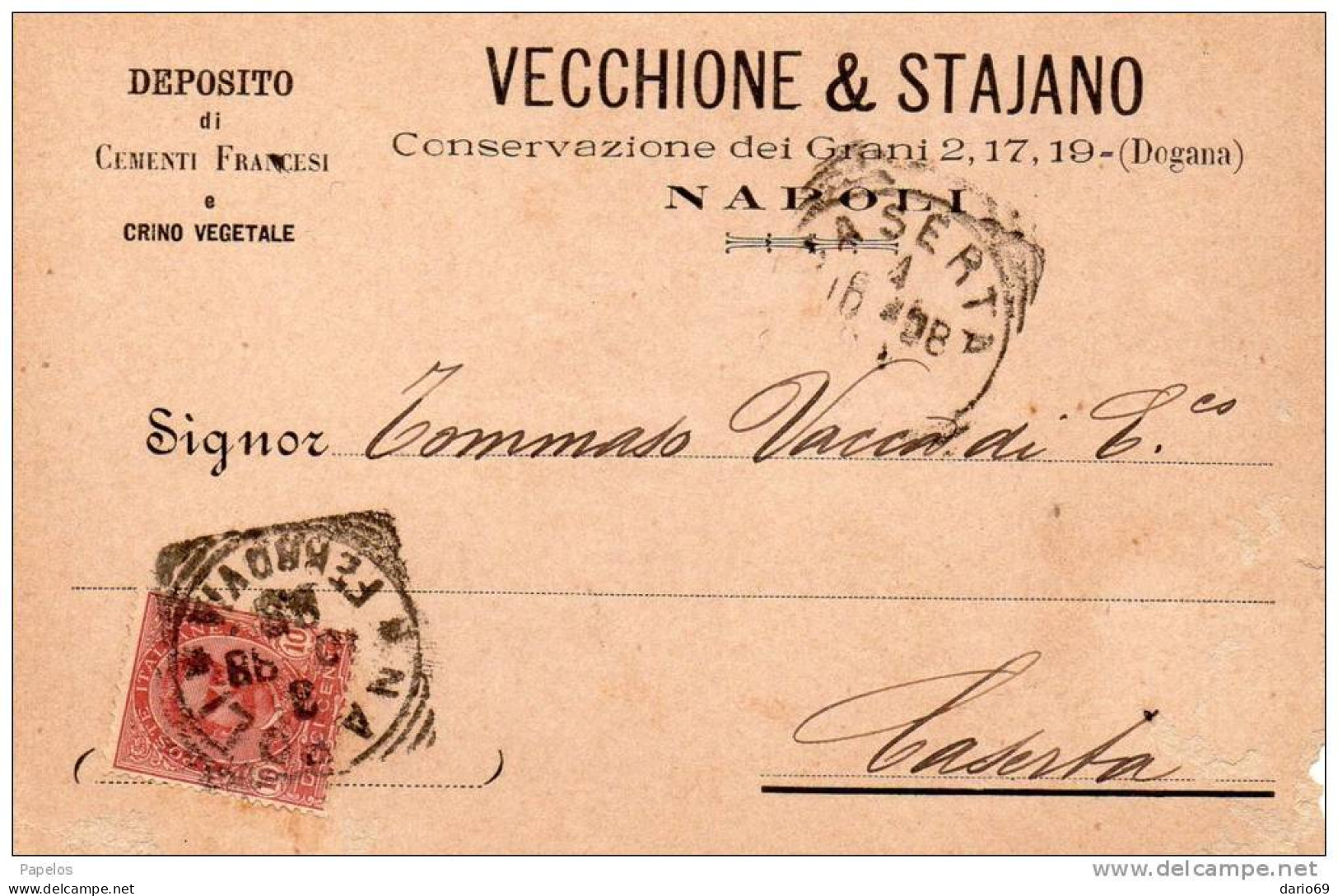 1898  CARTOLINA INTESTATA VECCHIONE & STAJANO CONSERVAZIONE DEI GRANI  CON ANNULLO  NAPOLI - Storia Postale