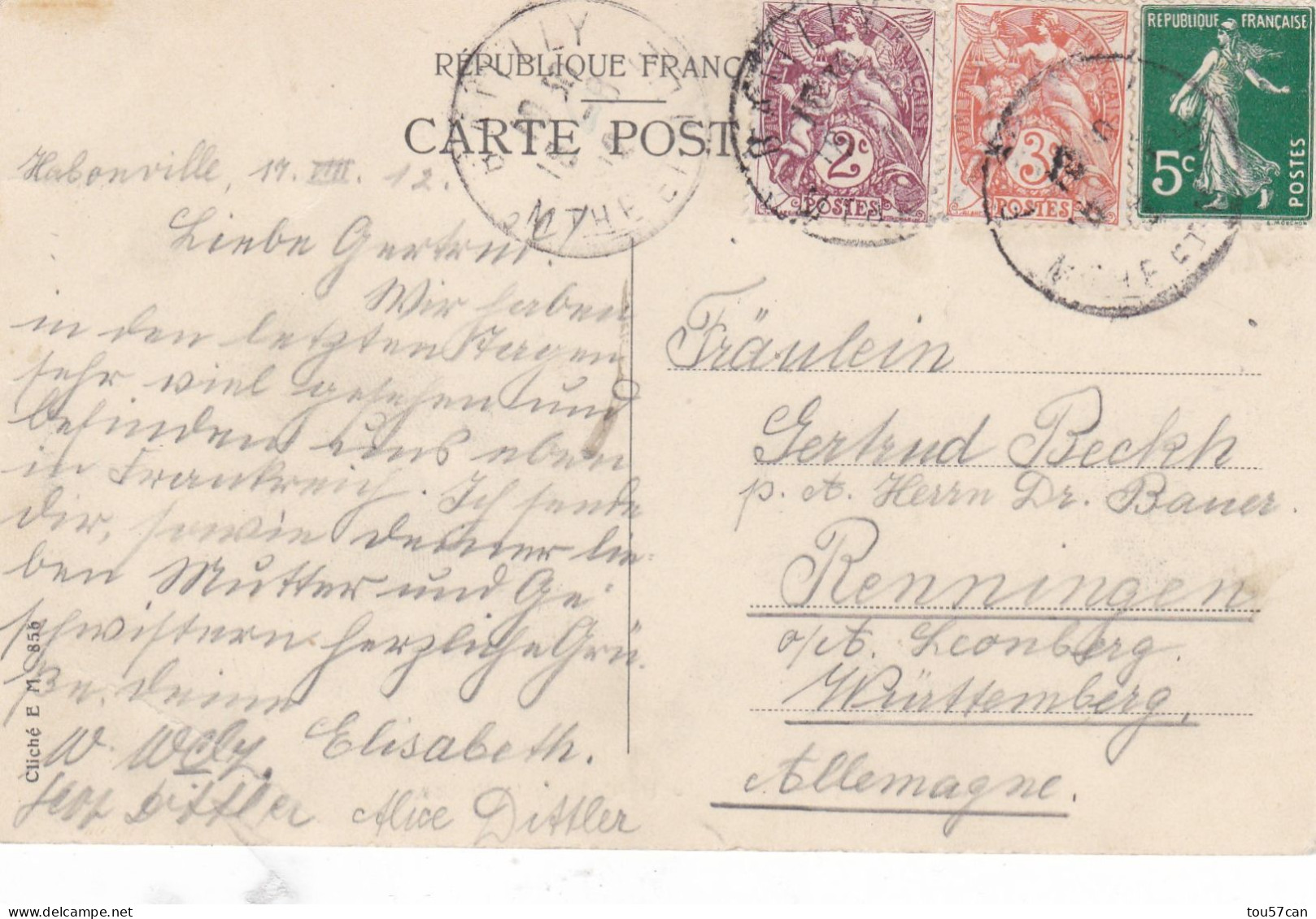 HABONVILLE  -  BRIEY  -  MEURTHE ET MOSELLE  -  (54) -  RARE  CPA  MULTIVUES DE 1912  -  BEL AFFRANCHISSEMENT POSTAL. - Briey