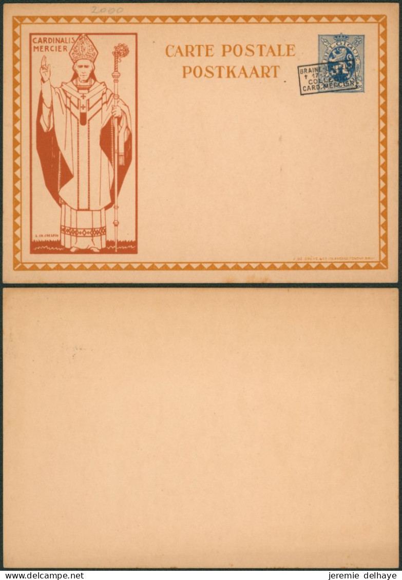 EP Au Type 50ctm Bleu (cardinal Mercier) + Surcharge Encadré "Braine-l'alleud / Cardinal-Mercier" / Neuf. - Cartoline 1909-1934