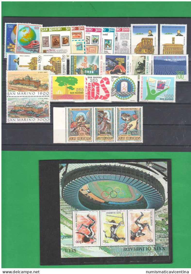 San Marino 1988 Annata Completa 24 Francobolli + 1 Foglietto BF 3 Valori NUOVI ** Stamps Saint Marin - Unused Stamps