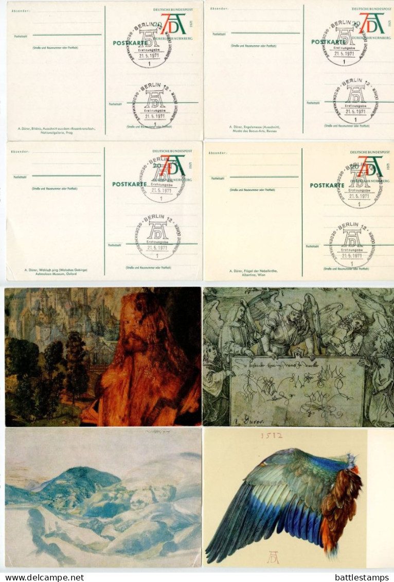 Germany 1971 Set Of 4 Albrecht Dürer Postal Cards With First Day Cancels From Berlin - 1971-1980