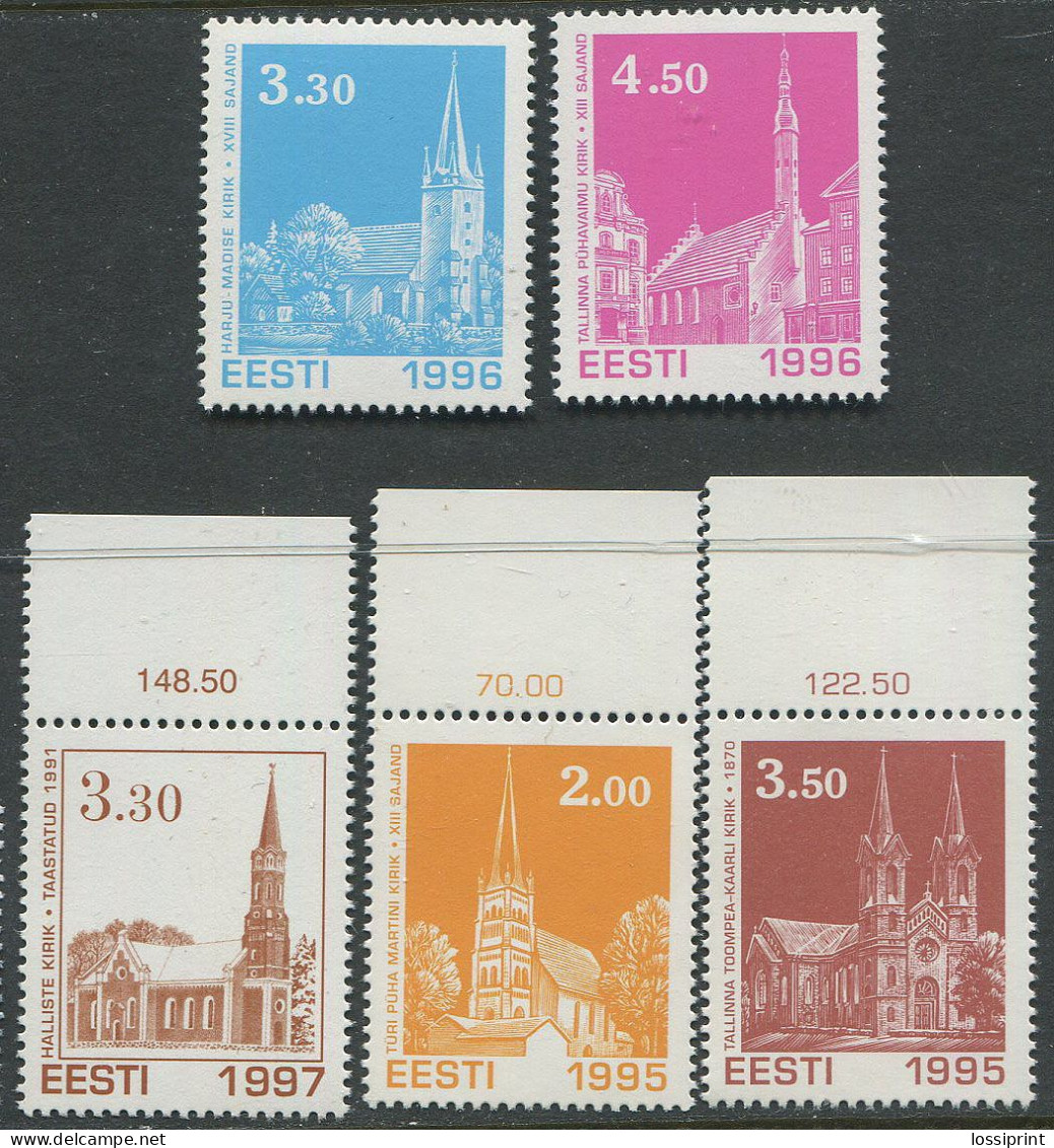 Estonia:Unused Stamps Churches, Halliste, Türi, Kaarli, Harju-Madise, Tallinn Holy Ghost, 1995-1997, MNH - Chiese E Cattedrali