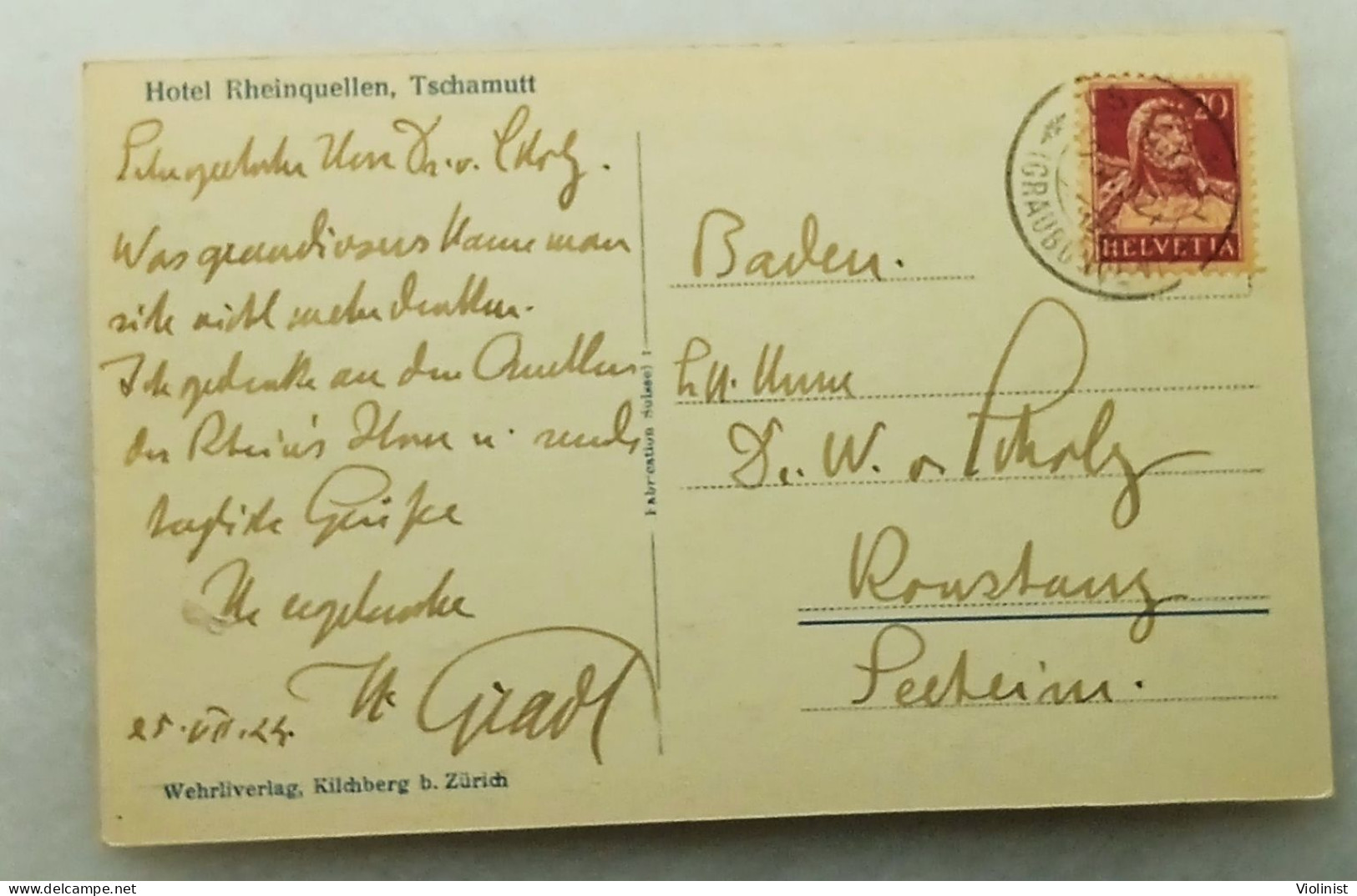 Switzerland-Tomasee Rheinquelle-Hotel Rheinquellen,Tschamutt-postmark 1924. - Tujetsch