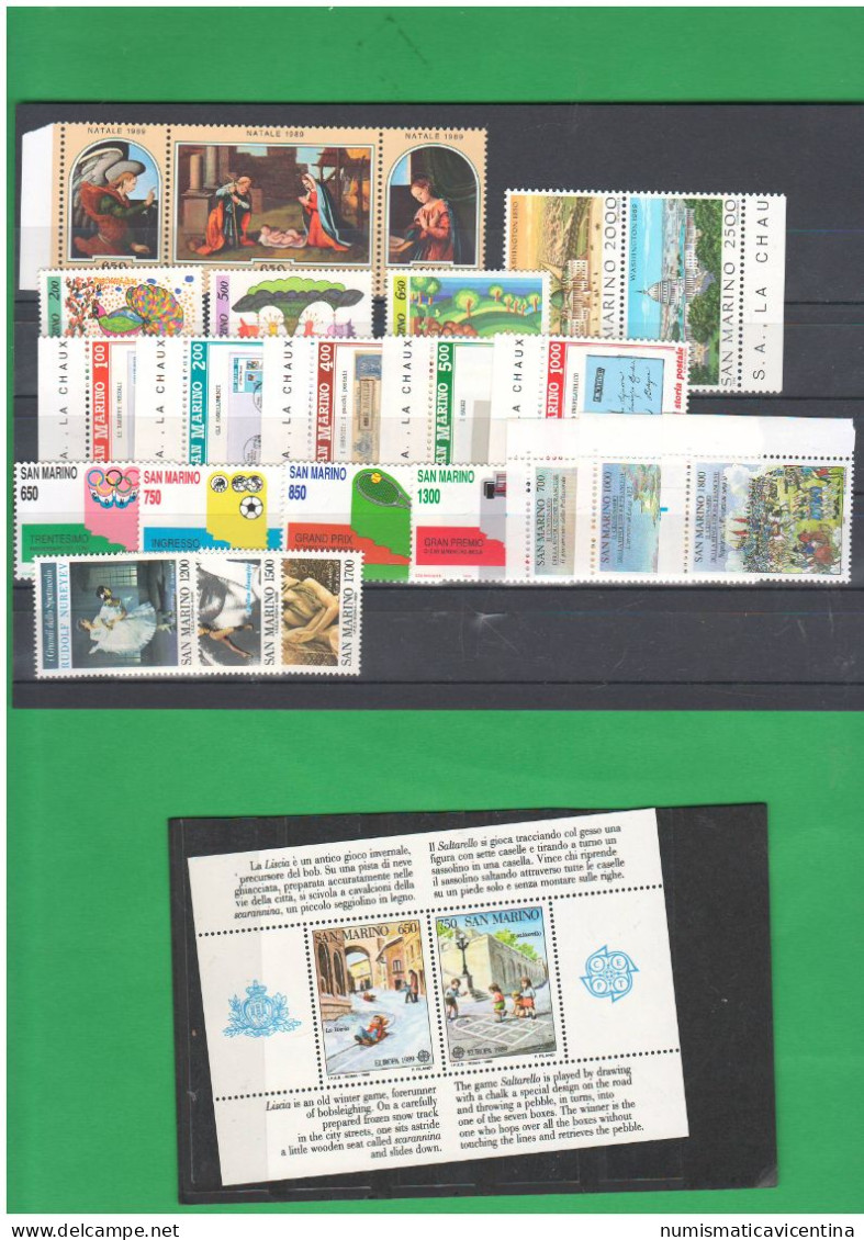 San Marino 1989 Annata Completa 23 Francobolli + 1 Foglietto BF 2 Valori NUOVI ** Stamps Saint Marin - Neufs