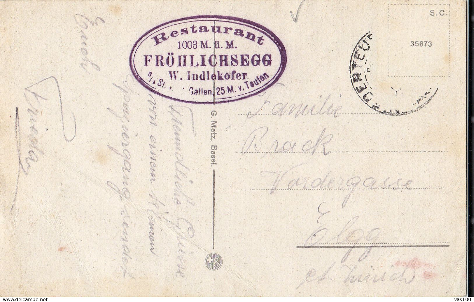 Restaurant Fröhlichsegg Mit Bodensee Stempel- Teufen-  POST CARD VINTAGE - Teufen