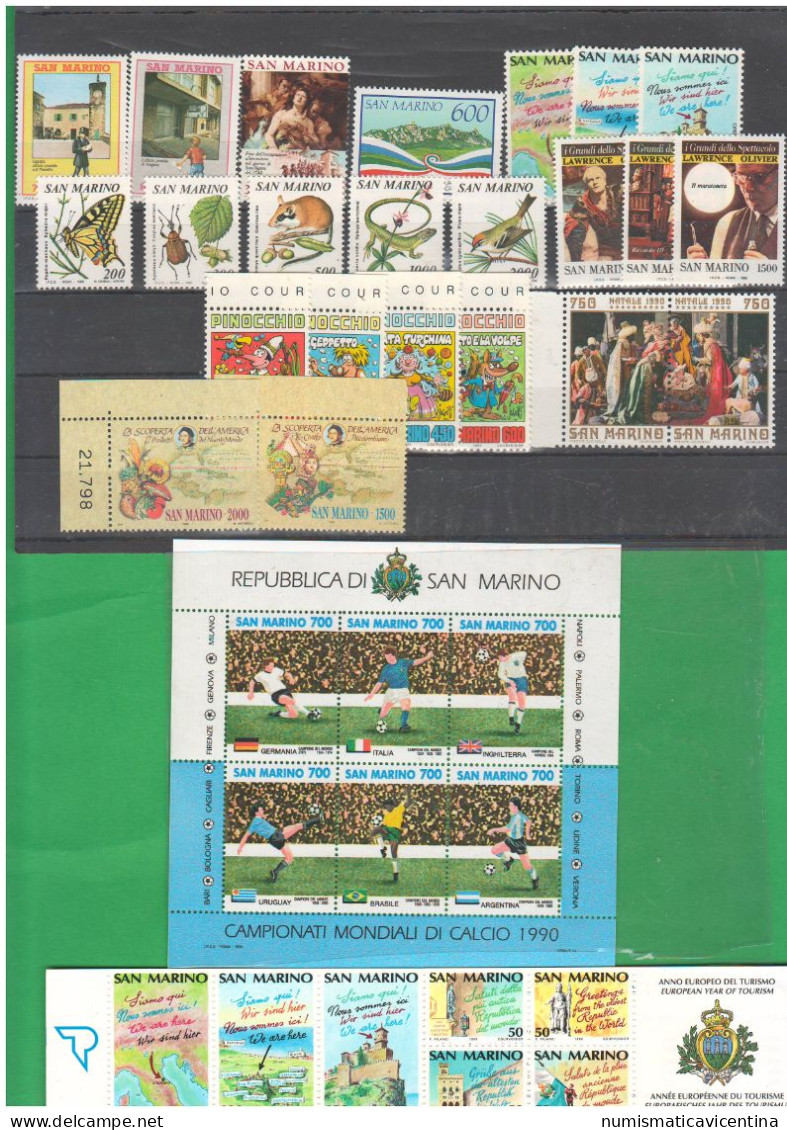 San Marino 1990 Annata Completa 23 Francobolli + 1 Foglietto BF 6 Valori NUOVI ** Stamps Saint Marin - Nuevos