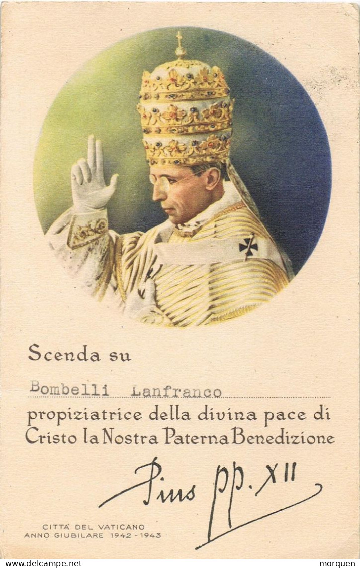 54456. Postal VATICANO 1942. Bendicion De Papa PIO XII A Destinatario. XXV Aniversario Condagracion, Signed - Brieven En Documenten