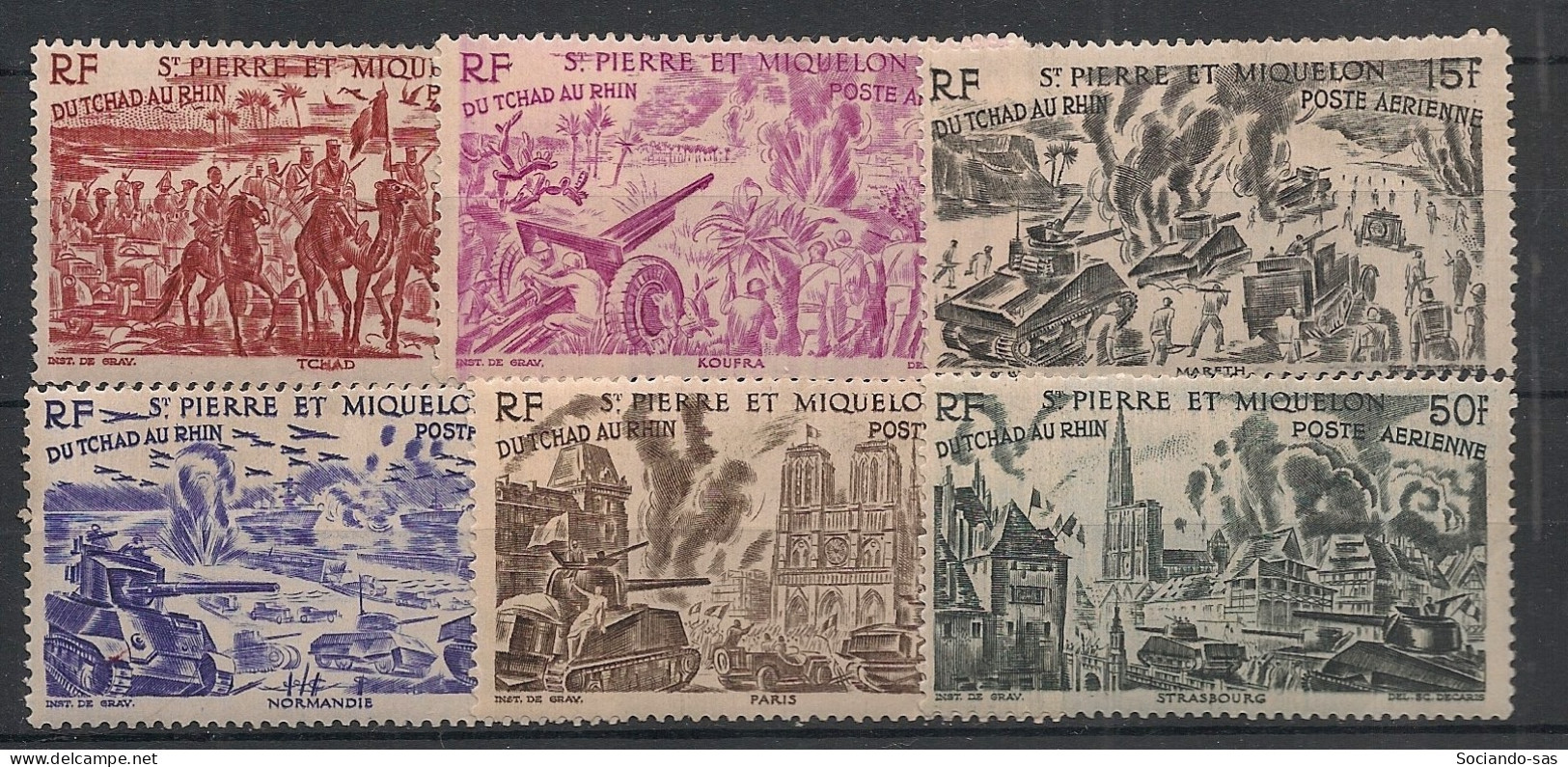 SPM - 1946 - Poste Aérienne PA N°YT. 12 à 17 - Du Tchad Au Rhin - Série Complète - Neuf * / MH VF - Nuevos