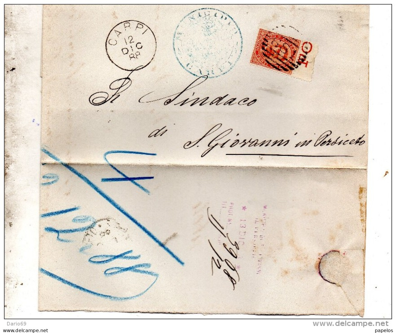 1888 LETTERA CON ANNULLO CARPI MODENA - Storia Postale