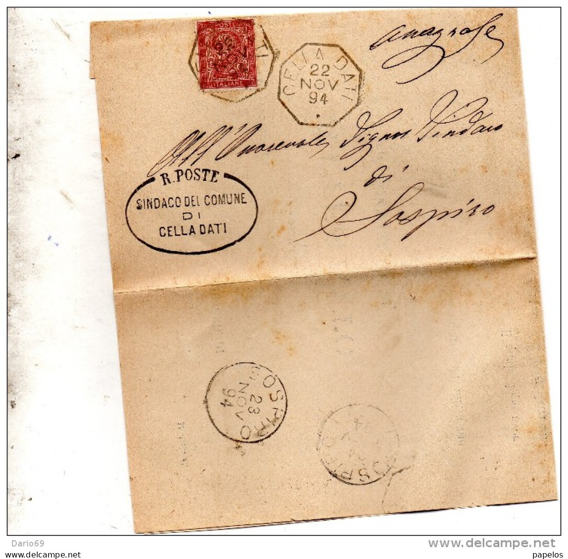 1894  LETTERA CON ANNULLO  OTTAGONALE  CELLA DATI CREMONA - Storia Postale