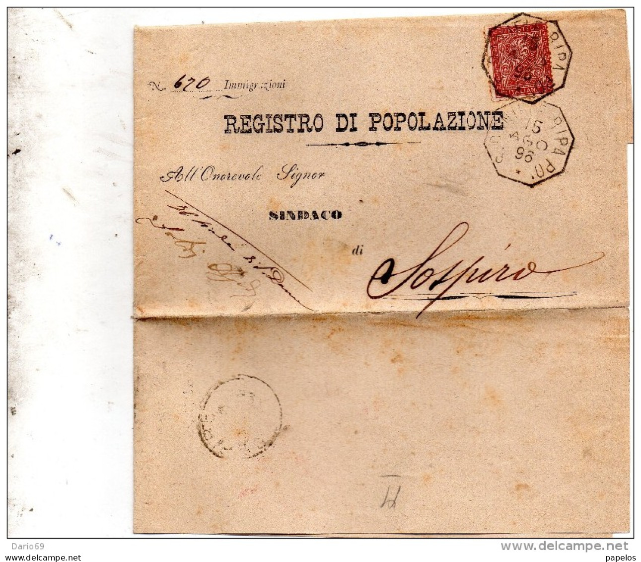 1896   LETTERA CON ANNULLO SAN DANIELE RIPA PO CREMONA - Storia Postale