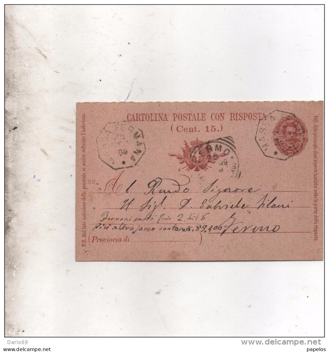 1899 CARTOLINA CON ANNULLO MASSA FERMANA ASCOLI PICENO - Stamped Stationery