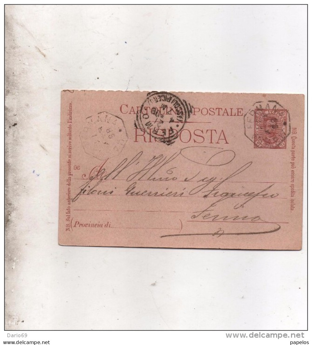 1898  CARTOLINA CON ANNULLO MASSA FERMANA ASCOLI PICENO - Stamped Stationery