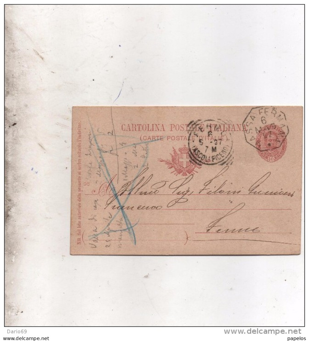 1897  CARTOLINA CON ANNULLO MASSA FERMANA ASCOLI PICENO - Stamped Stationery