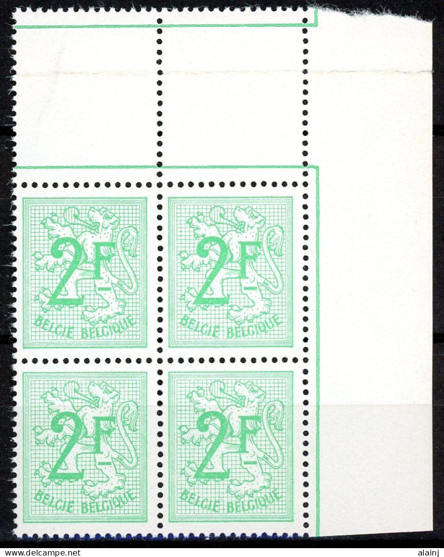 BE    1443    XX      ---      MNH  --  Chiffre Sur Lion Héraldique : Bloc De 4 Coin De Feuille - Neufs