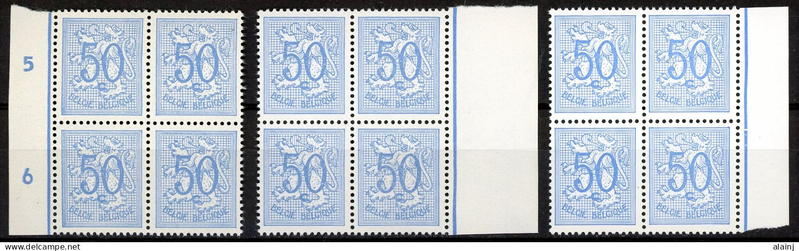 BE    854 - 854a - 854b    XX      ---      MNH  --  Chiffre Sur Lion Héraldique : Les 3 Nuances En Blocs De 4 - 1977-1985 Figure On Lion